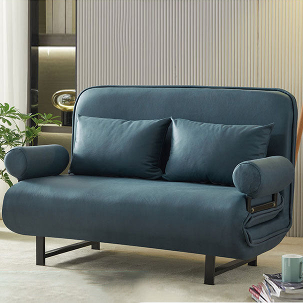 Scandinavian Foldable Futon Sleeper Sofa Round Arms Convertible Sofas 47"L x 28"W x 31"H Dark Blue Tech Cloth Clearhalo 'furn' 'furn_futons' 'Furniture' 'Futons & Daybeds' 'Futons' 'Living Room Furniture' 6763604