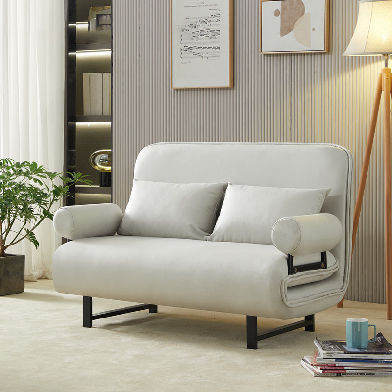 Scandinavian Foldable Futon Sleeper Sofa Round Arms Convertible Sofas 39"L x 28"W x 31"H Off-White Tech Cloth Clearhalo 'furn' 'furn_futons' 'Furniture' 'Futons & Daybeds' 'Futons' 'Living Room Furniture' 6763605
