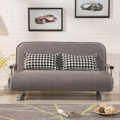 Scandinavian Foldable Futon Sleeper Sofa Round Arms Convertible Sofas 31.5"L x 27.5"W x 31.5"H Grey Cotton and Linen Clearhalo 'furn' 'furn_futons' 'Furniture' 'Futons & Daybeds' 'Futons' 'Living Room Furniture' 6763607
