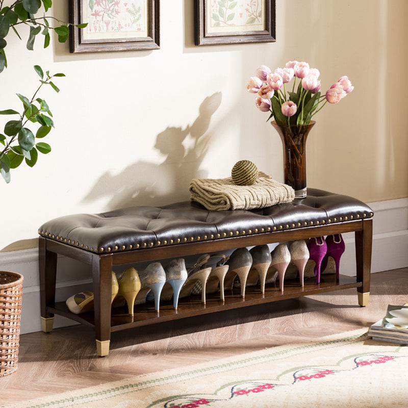 Traditional Entryway Bench Solid Wood Seating Bench with Upholstered Brown Clearhalo 'Benches' 'Chairs & Seating' 'furn' 'furn_benches' 'Furniture' 'Living Room Furniture' 6764700