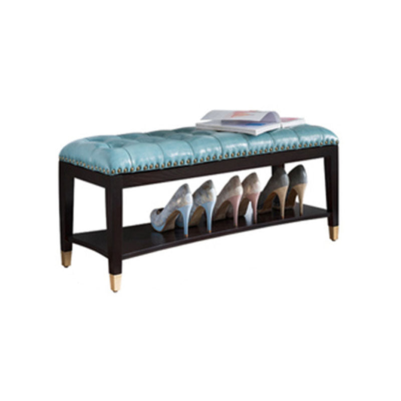 Traditional Entryway Bench Solid Wood Seating Bench with Upholstered 31"L x 14"W x 13"H Blue Clearhalo 'Benches' 'Chairs & Seating' 'furn' 'furn_benches' 'Furniture' 'Living Room Furniture' 6764702