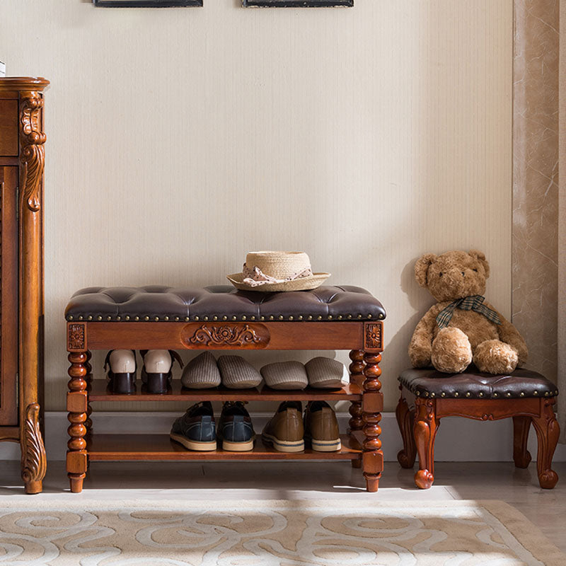 13.65-inch W Traditional Entryway Bench Solid Wood Bench with Upholstered Clearhalo 'Benches' 'Chairs & Seating' 'furn' 'furn_benches' 'Furniture' 'Living Room Furniture' 6764718