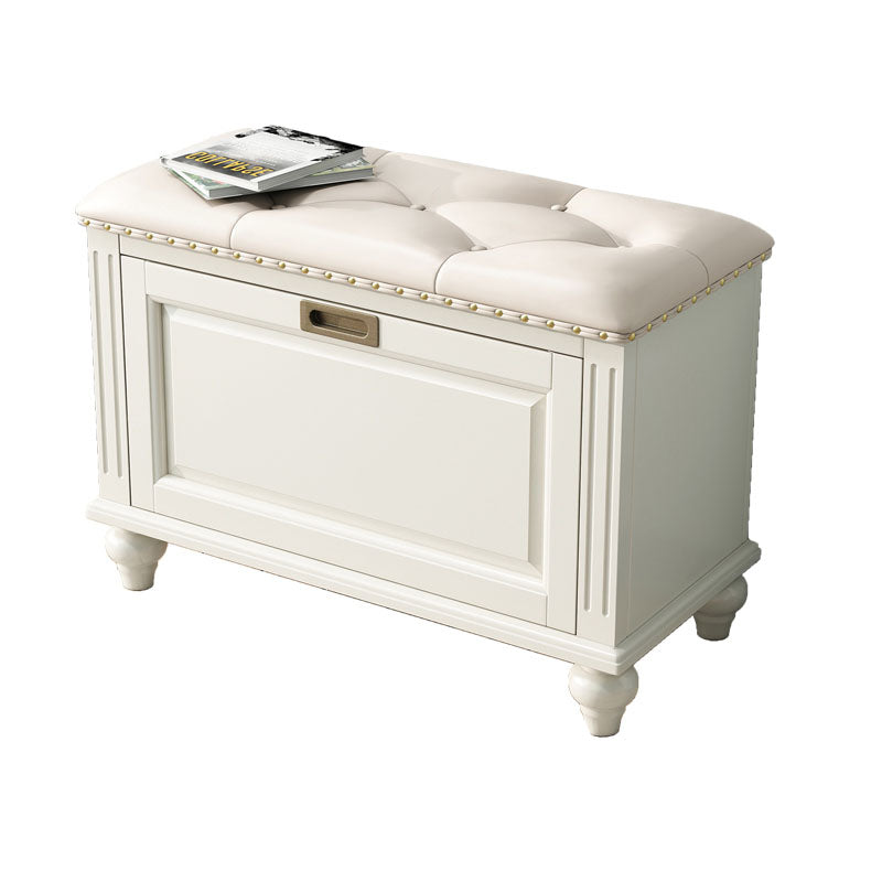Traditional Entryway Bench Solid Wood Bench with Upholstered 27"L x 12"W x 20"H Ivory Clearhalo 'Benches' 'Chairs & Seating' 'furn' 'furn_benches' 'Furniture' 'Living Room Furniture' 6764756