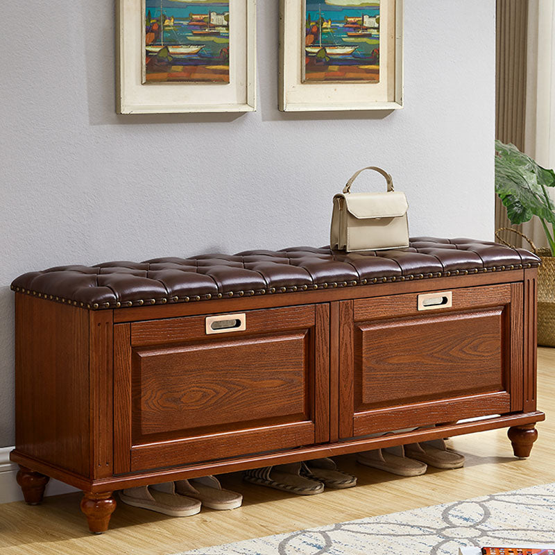 Traditional Entryway Bench Solid Wood Bench with Upholstered 51"L x 12"W x 20"H Nut-Brown Clearhalo 'Benches' 'Chairs & Seating' 'furn' 'furn_benches' 'Furniture' 'Living Room Furniture' 6764765