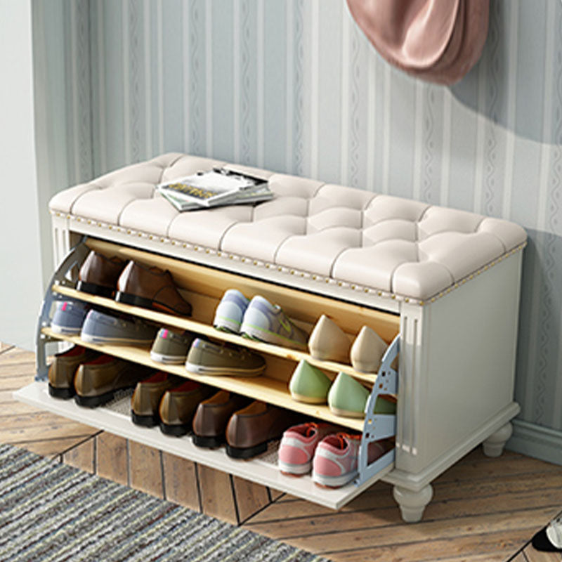 Traditional Entryway Bench Solid Wood Bench with Upholstered 35"L x 15"W x 20"H Ivory Clearhalo 'Benches' 'Chairs & Seating' 'furn' 'furn_benches' 'Furniture' 'Living Room Furniture' 6764769