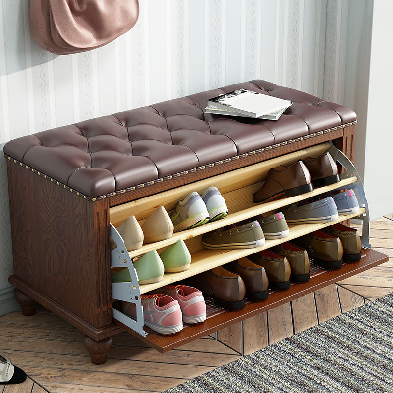 Traditional Entryway Bench Solid Wood Bench with Upholstered 35"L x 15"W x 20"H Nut-Brown Clearhalo 'Benches' 'Chairs & Seating' 'furn' 'furn_benches' 'Furniture' 'Living Room Furniture' 6764770