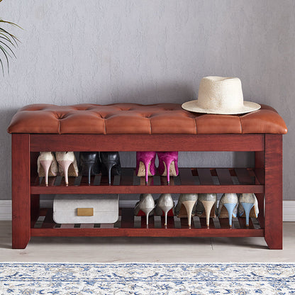 Traditional Entryway Bench Solid Wood Bench with Upholstered 31.5"L x 14"W x 20"H Nut-Brown Clearhalo 'Benches' 'Chairs & Seating' 'furn' 'furn_benches' 'Furniture' 'Living Room Furniture' 6764771