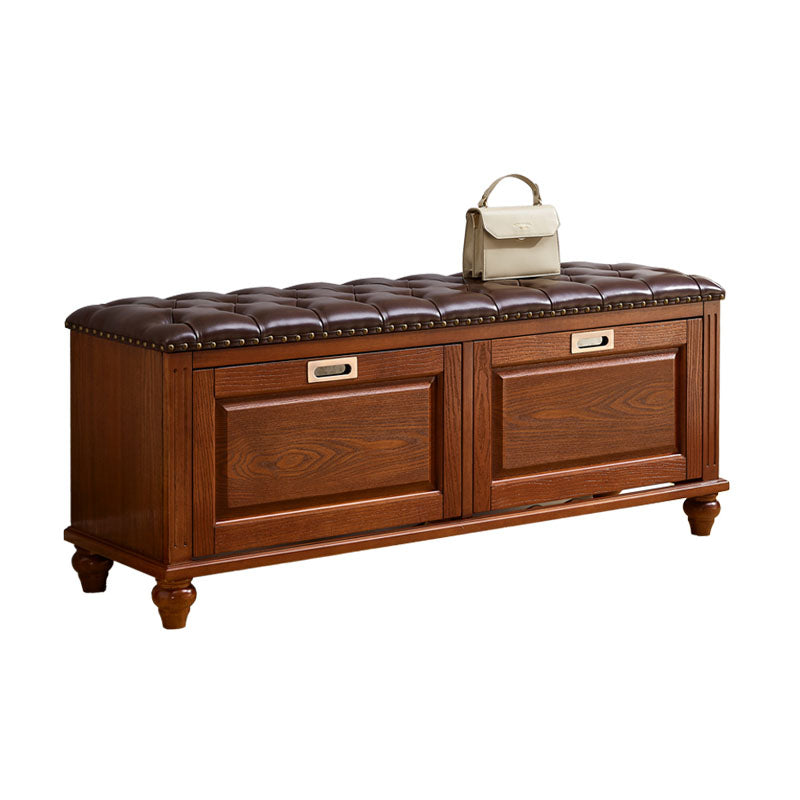 Traditional Entryway Bench Solid Wood Bench with Upholstered 51"L x 15"W x 20"H Nut-Brown Clearhalo 'Benches' 'Chairs & Seating' 'furn' 'furn_benches' 'Furniture' 'Living Room Furniture' 6764772