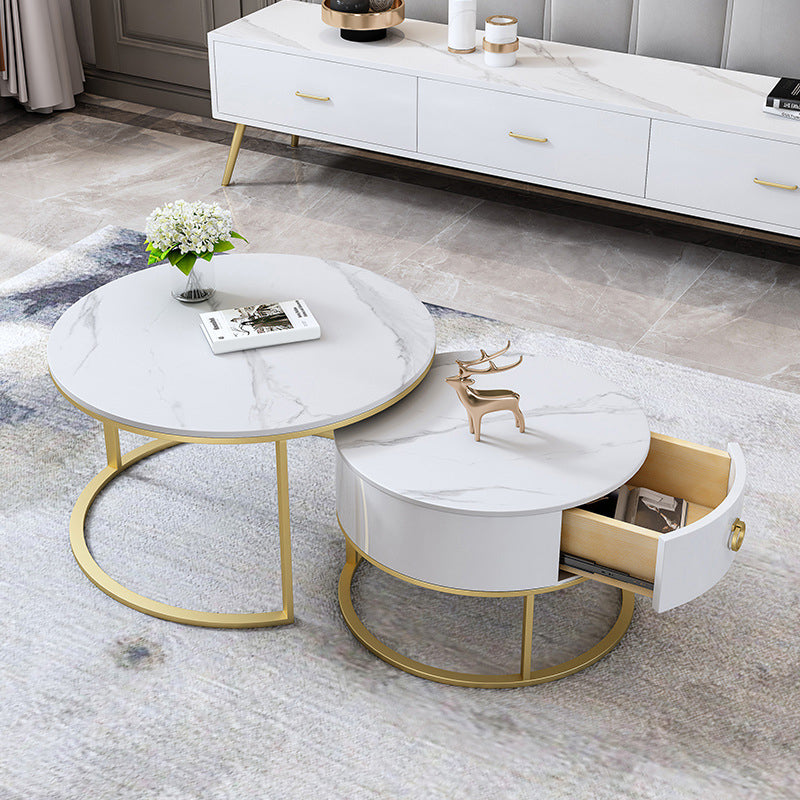 Slate Coffee Table Glam Nesting Coffee Table Set with Storage Drawers Clearhalo 'Coffee & Accent Tables' 'Coffee Tables' 'coffee_tables' 'furn' 'furn_coffee_tables' 'Furniture' 'Living Room Furniture' 6765037