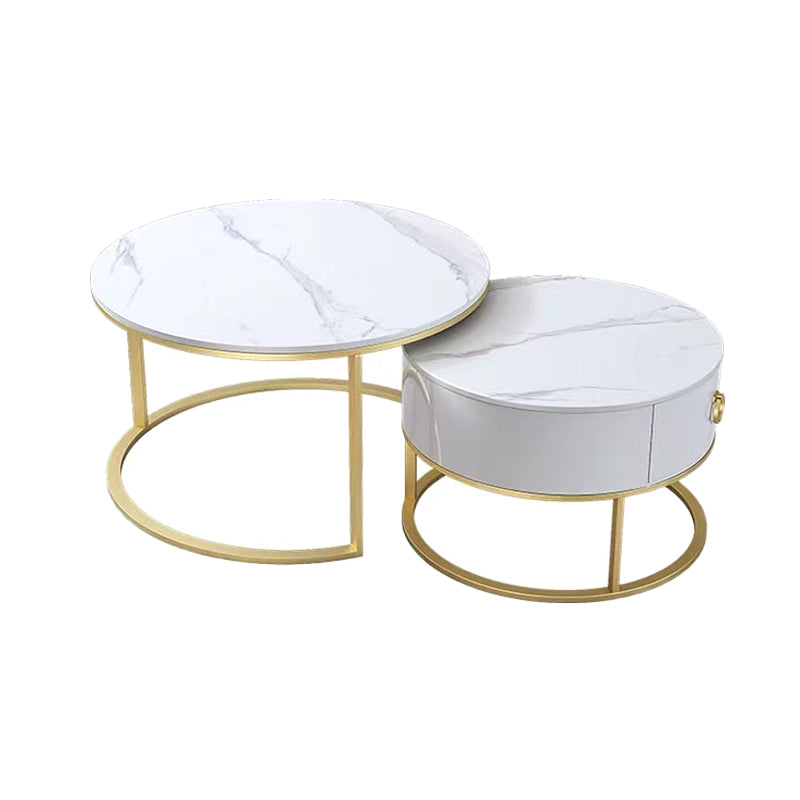Slate Coffee Table Glam Nesting Coffee Table Set with Storage Drawers White Clearhalo 'Coffee & Accent Tables' 'Coffee Tables' 'coffee_tables' 'furn' 'furn_coffee_tables' 'Furniture' 'Living Room Furniture' 6765038