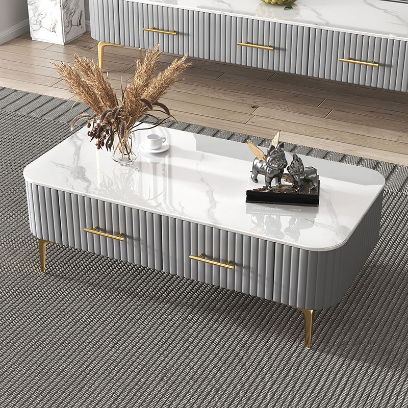 16"H Glam Coffee Table Rectangle 4 Legs Coffee Cocktail Table White Grey Clearhalo 'Coffee & Accent Tables' 'Coffee Tables' 'coffee_tables' 'furn' 'furn_coffee_tables' 'Furniture' 'Living Room Furniture' 6765231