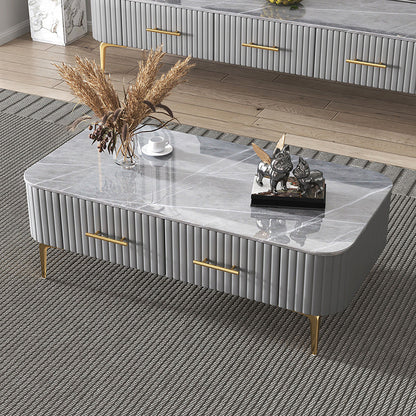 16"H Glam Coffee Table Rectangle 4 Legs Coffee Cocktail Table Gray Clearhalo 'Coffee & Accent Tables' 'Coffee Tables' 'coffee_tables' 'furn' 'furn_coffee_tables' 'Furniture' 'Living Room Furniture' 6765232