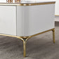 Glam 4-beiniger einzelner Couchtisch aus Schiefer, rechteckiger Cocktailtisch mit 2 Schubladen