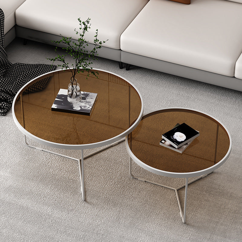 Modern Round Coffee Table Glass Top Nesting Coffee Table Set Tan White Clearhalo 'Coffee & Accent Tables' 'Coffee Tables' 'coffee_tables' 'furn' 'furn_coffee_tables' 'Furniture' 'Living Room Furniture' 6765416