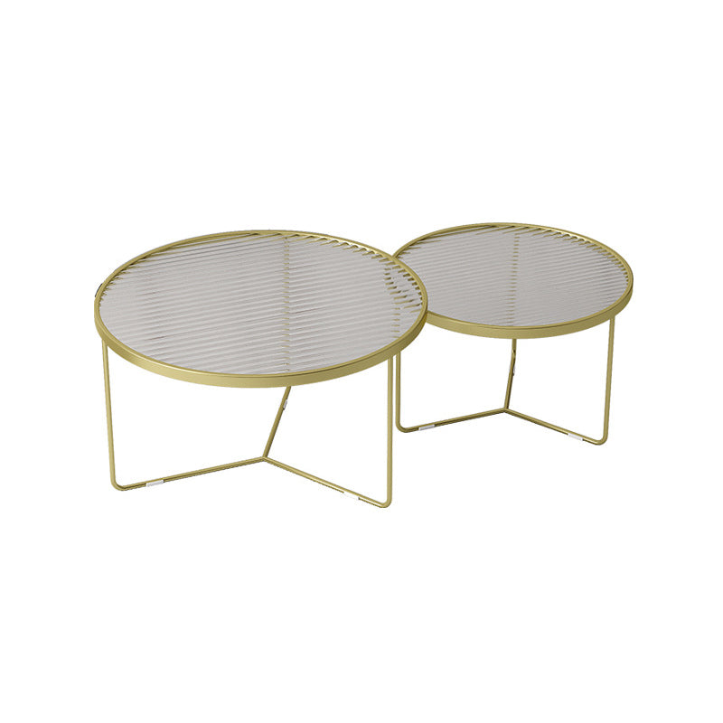 Modern Round Coffee Table Glass Top Nesting Coffee Table Set White Gold Clearhalo 'Coffee & Accent Tables' 'Coffee Tables' 'coffee_tables' 'furn' 'furn_coffee_tables' 'Furniture' 'Living Room Furniture' 6765428