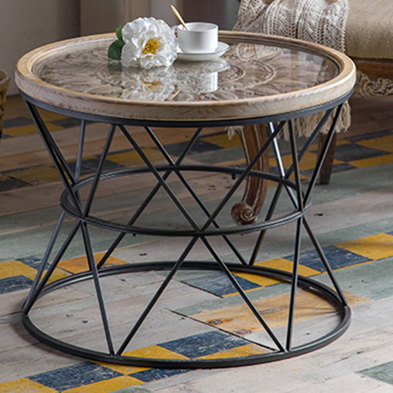 Table d'extrémité en bois massif de forme ronde avec table d'angle de base en métal pour le salon