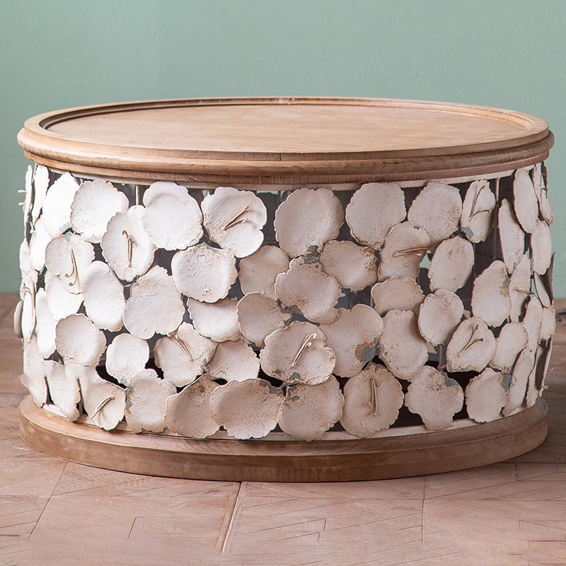 Table d'extrémité en bois massif de forme ronde avec table d'angle de base en métal pour le salon