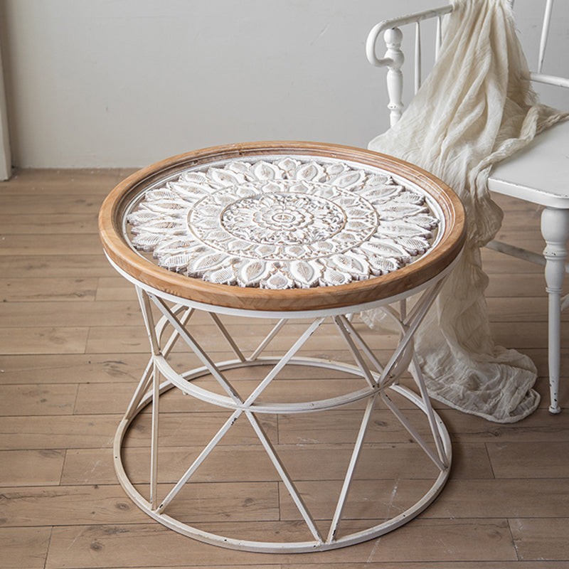 Table d'extrémité en bois massif de forme ronde avec table d'angle de base en métal pour le salon