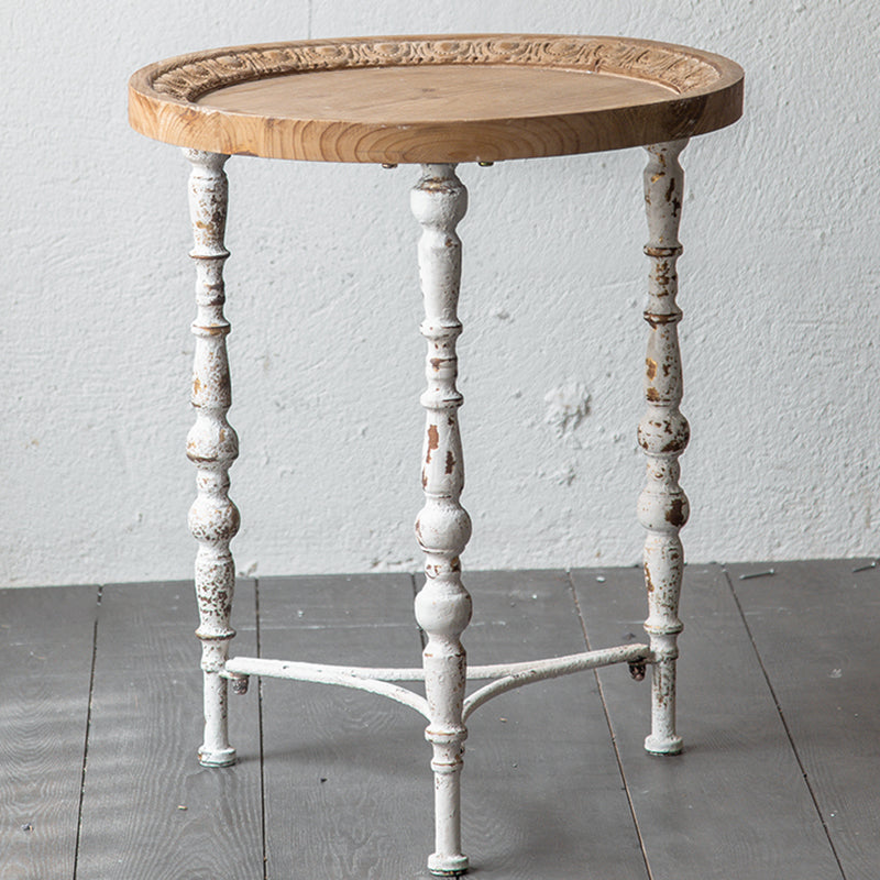 Table d'extrémité en bois massif de forme ronde avec table d'angle de base en métal pour le salon