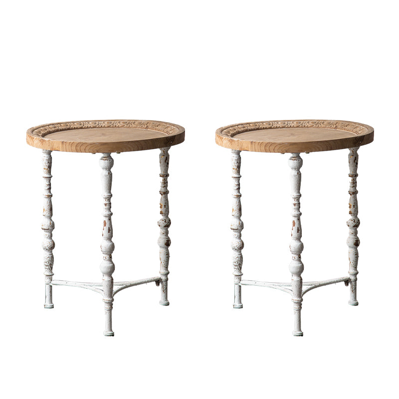 Table d'extrémité en bois massif de forme ronde avec table d'angle de base en métal pour le salon