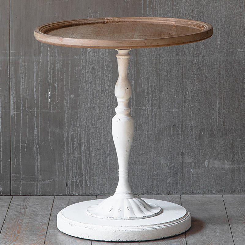 Table d'extrémité en bois massif de forme ronde avec table d'angle de base en métal pour le salon