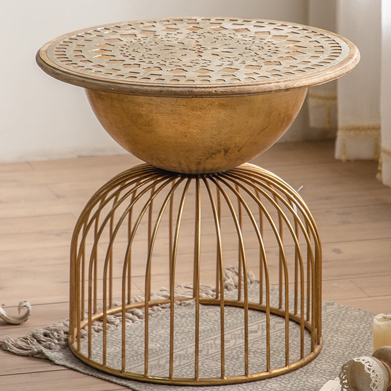 Table d'extrémité en bois massif de forme ronde avec table d'angle de base en métal pour le salon