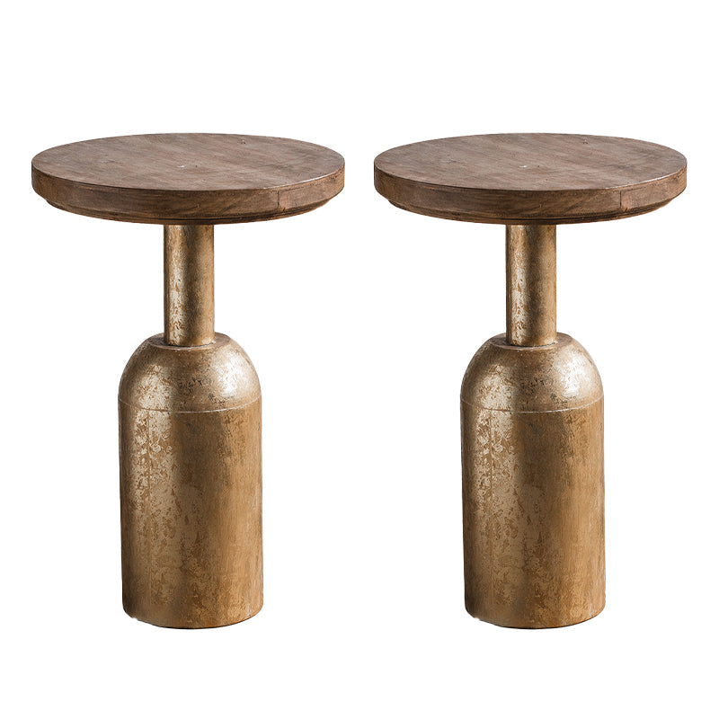 Table d'extrémité en bois massif de forme ronde avec table d'angle de base en métal pour le salon