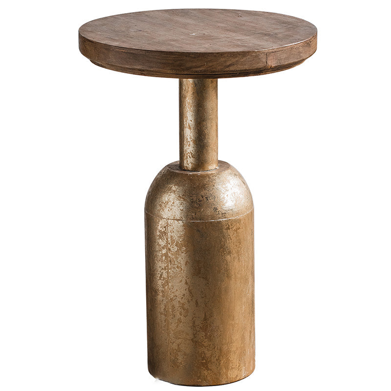 Tavolo laterale accento a forma di tamburo in legno e in metallo tavolo d'angolo in stile rustico