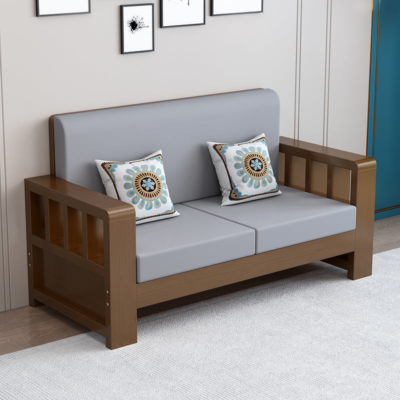 Moderne boerderijbank in massief hout met vierkante armen voor woonkamer