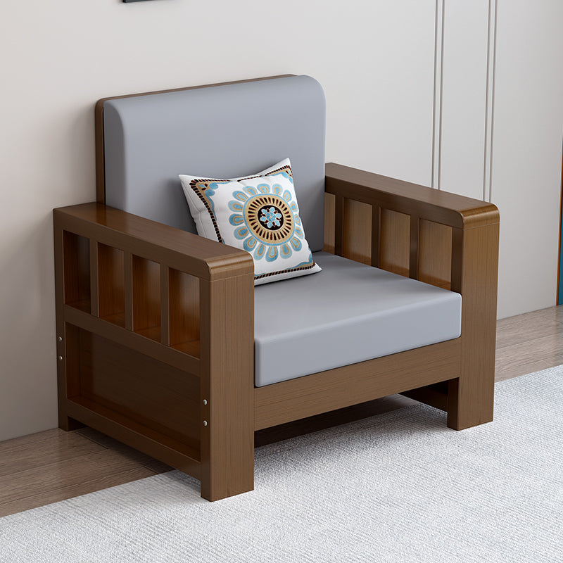 Moderne boerderijbank in massief hout met vierkante armen voor woonkamer