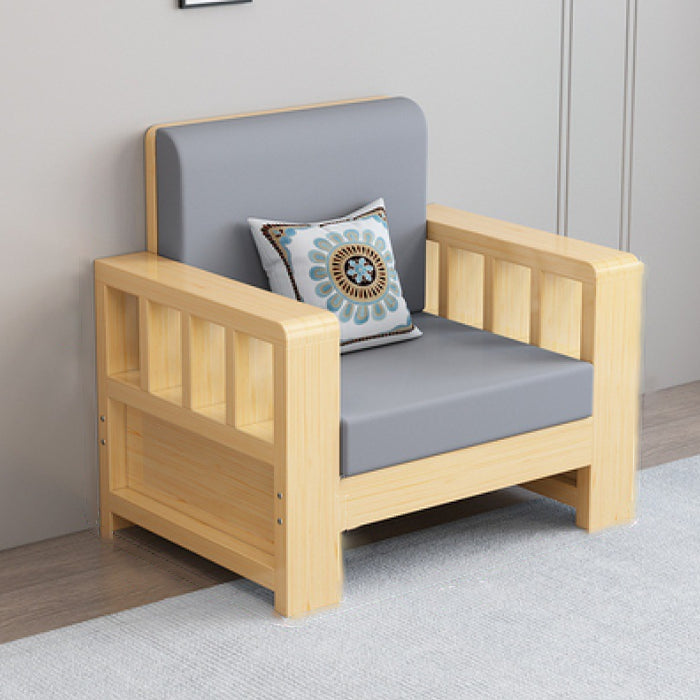 Moderne boerderijbank in massief hout met vierkante armen voor woonkamer