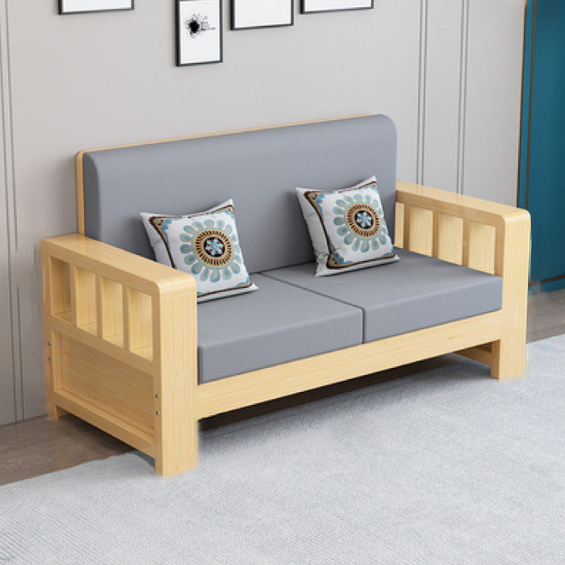 Moderne boerderijbank in massief hout met vierkante armen voor woonkamer