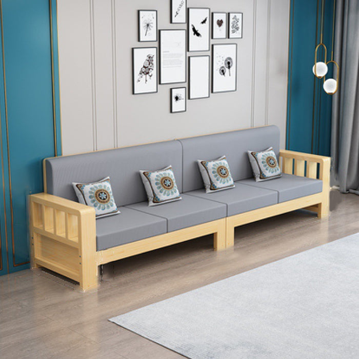 Moderne boerderijbank in massief hout met vierkante armen voor woonkamer