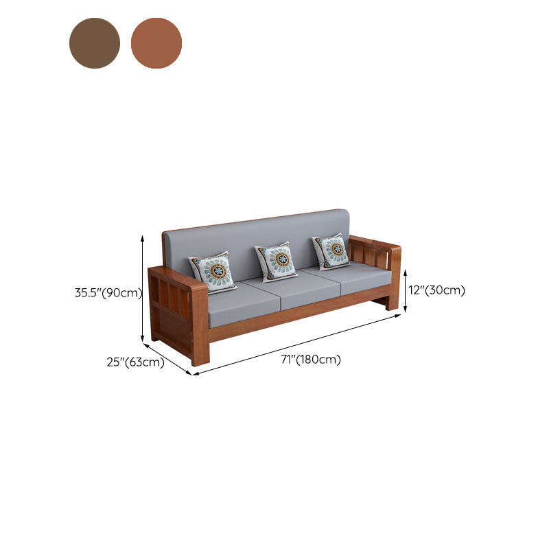 Moderne boerderijbank in massief hout met vierkante armen voor woonkamer