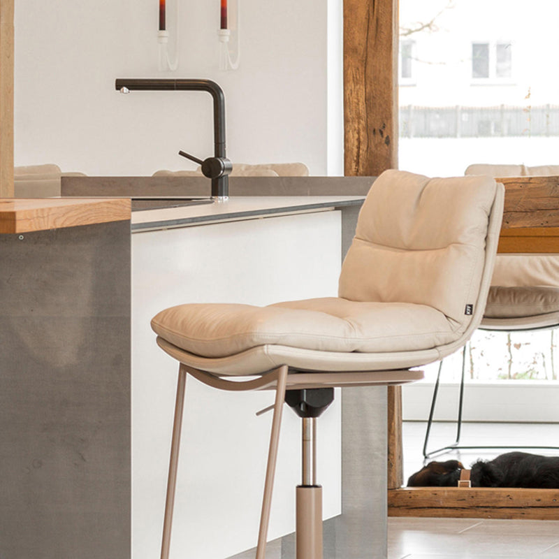 White Adjustable Height Bar Stools Industrial Faux Leather Stools