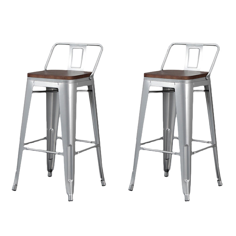 Contemporary Metal Bar Stool Low Back Dining Stool with Footrest Wood Silver 2 Piece Set Clearhalo 'Bar Furniture' 'Bar Stools' 'bar_stools' 'furn' 'furn_bar_stools' 'Furniture' 'Kitchen & Dining Furniture' 6769212