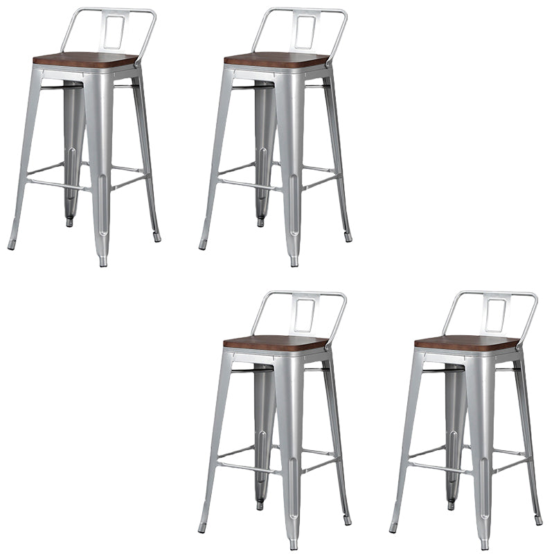 Contemporary Metal Bar Stool Low Back Dining Stool with Footrest Wood Silver 4 Piece Set Clearhalo 'Bar Furniture' 'Bar Stools' 'bar_stools' 'furn' 'furn_bar_stools' 'Furniture' 'Kitchen & Dining Furniture' 6769223