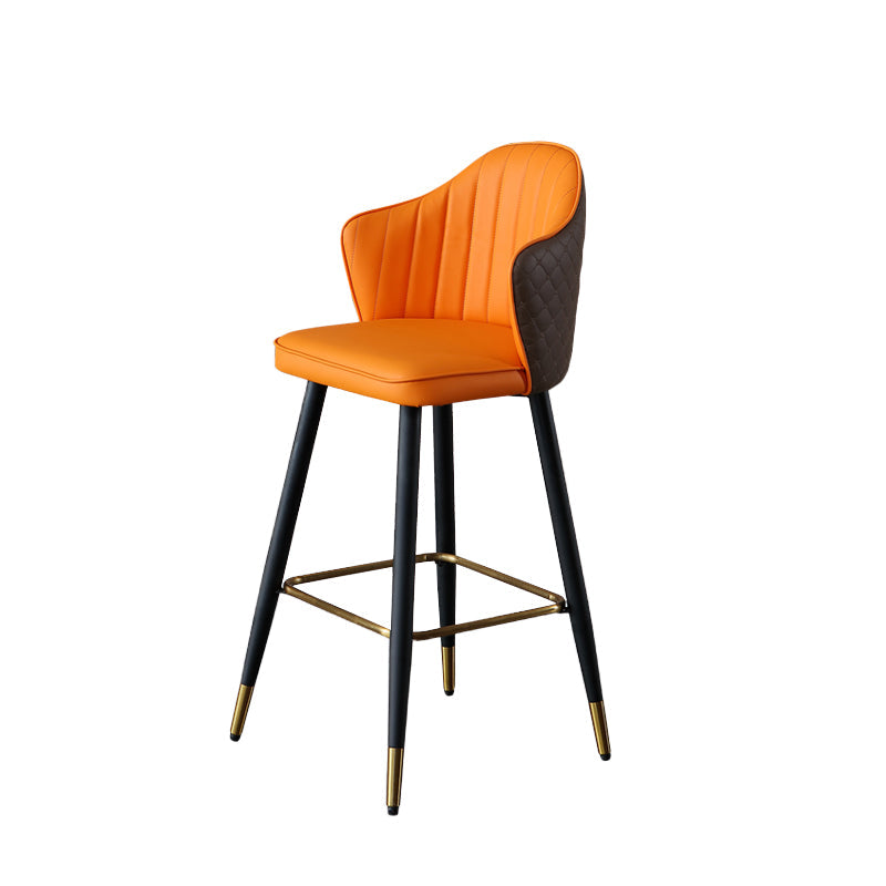 Glam Leather Bar Stool Backrest Counter Stool with Metal Legs