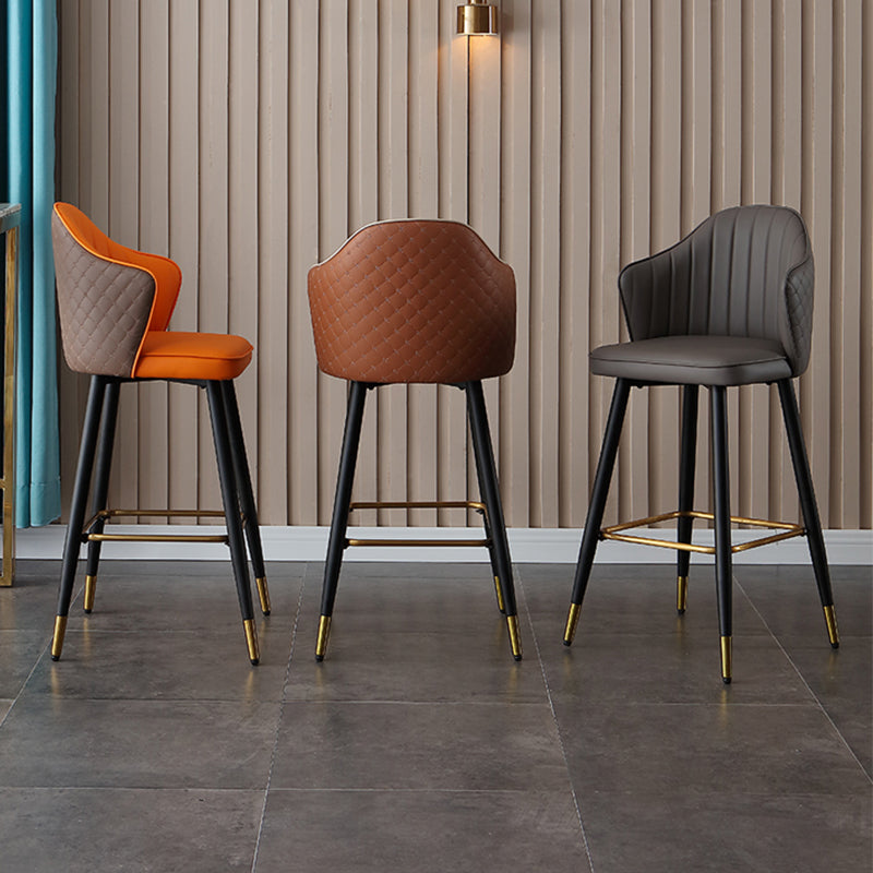 Glam Leather Bar Stool Backrest Counter Stool with Metal Legs