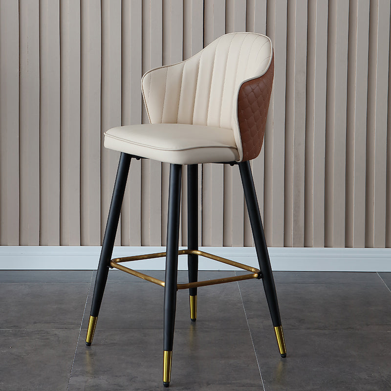 Glam Leder-Barhocker mit Rückenlehne und Metallbeinen