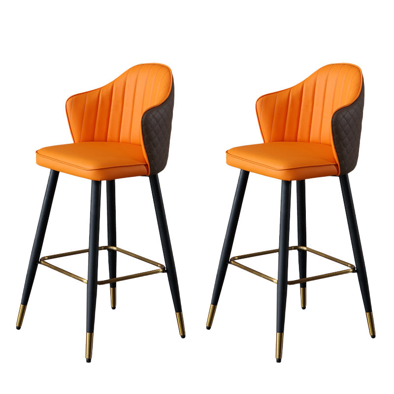 Glam Leather Bar Stool Backrest Counter Stool with Metal Legs