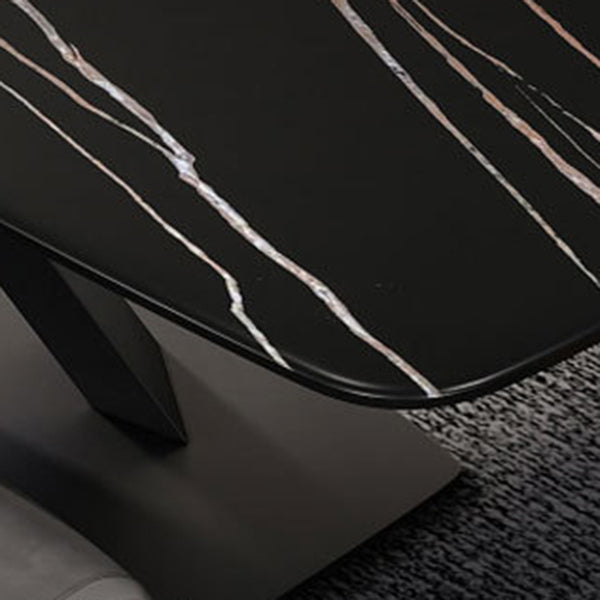 Industrial Style Rectangle Dining Table Sintered Stone Table with Metal Leg for Home Clearhalo 'Dining Tables & Seating' 'Dining Tables' 'dining_table' 'furn' 'furn_dining_table' 'Furniture' 'Kitchen & Dining Furniture' 6769416