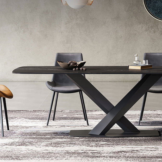 Industrial Style Rectangle Dining Table Sintered Stone Table with Metal Leg for Home Clearhalo 'Dining Tables & Seating' 'Dining Tables' 'dining_table' 'furn' 'furn_dining_table' 'Furniture' 'Kitchen & Dining Furniture' 6769417