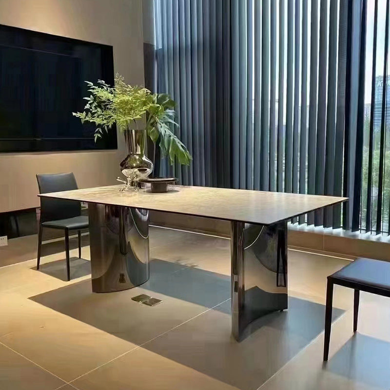 Industrial Rectangle Dining Table Sintered Stone Table with Metal Legs for Home