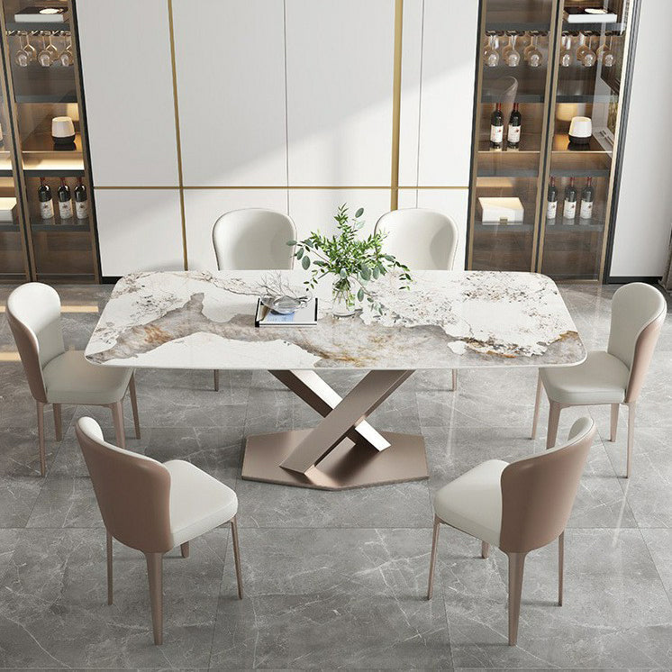 Glam Rectangle Table Sintered Stone Dining Table with Metal Legs