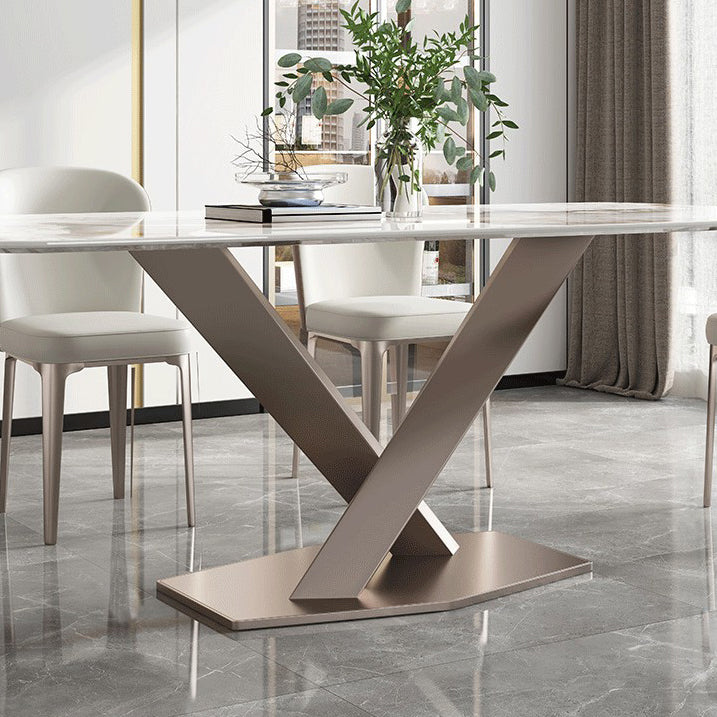 Glam Rectangle Table Sintered Stone Dining Table with Metal Legs