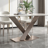 Glam Rectangle Table Sintered Stone Dining Table with Metal Legs