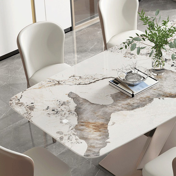 Glam Rectangle Table Sintered Stone Dining Table with Metal Legs