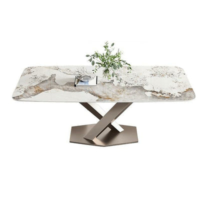Glam Rectangle Table Sintered Stone Dining Table with Metal Legs
