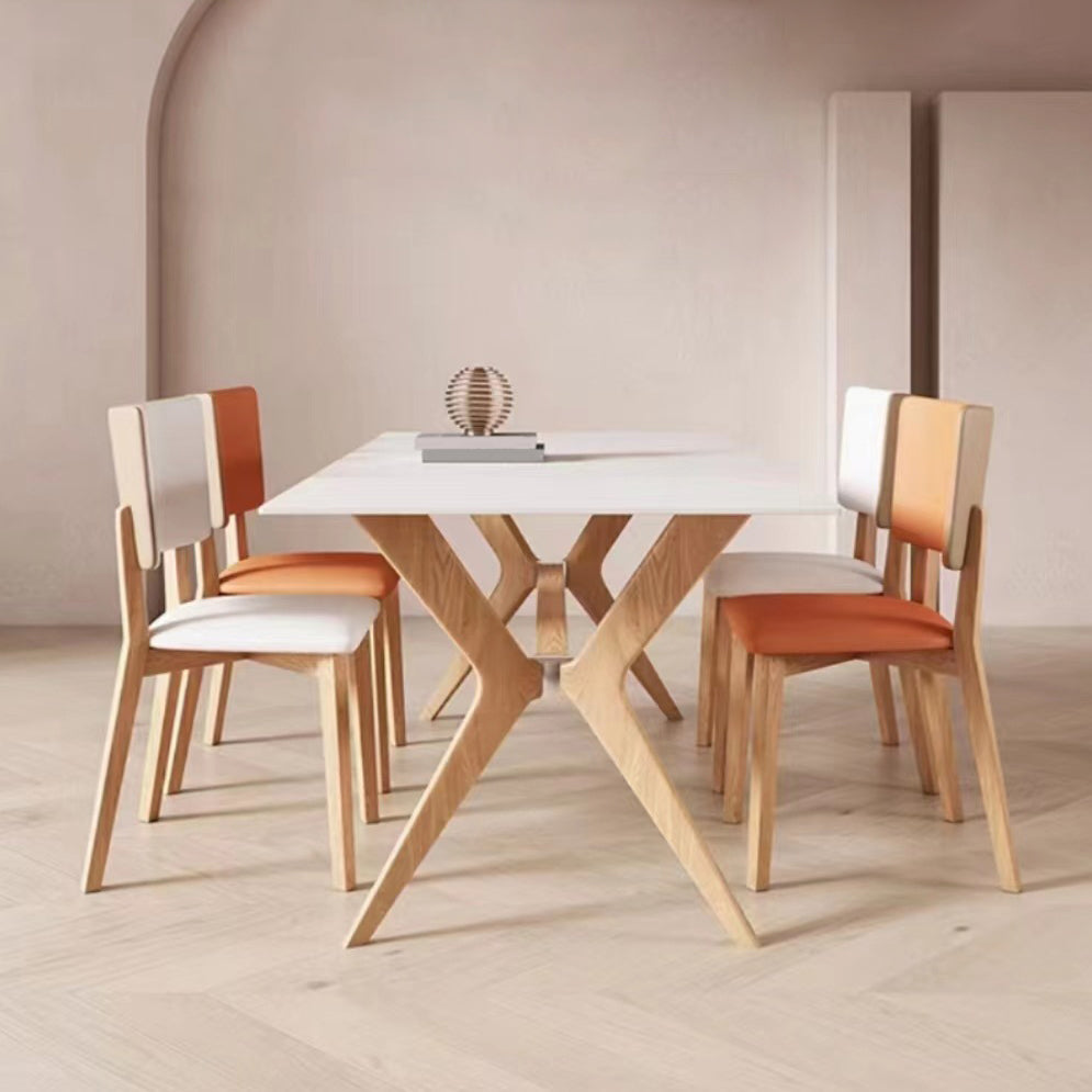 Modern Style Rectangle Table Sintered Stone Dining Table with Wood Legs 47.2"L x 27.6"W x 29.5"H Without Chairs Clearhalo 'Dining Tables & Seating' 'Dining Tables' 'dining_table' 'furn' 'furn_dining_table' 'Furniture' 'Kitchen & Dining Furniture' 6769461